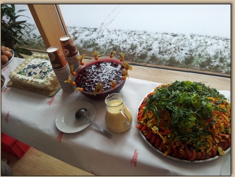 Rote Grtze mit Vanillesoe und Bunter Gartensalat