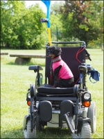 Funny bewacht den Rollstuhl